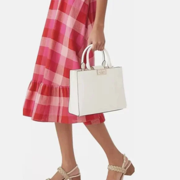 Kate Spade Reegan Top Handle Smooth Leather Satchel Crossbody Purse - Meringue